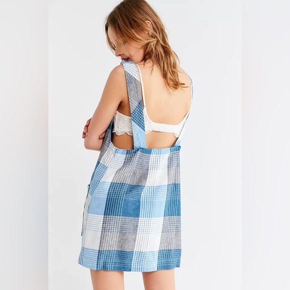 Urban Outfitters Blue & Gray Romana Plaid Linen Shift Dress Size XS - Picture 2 of 8
